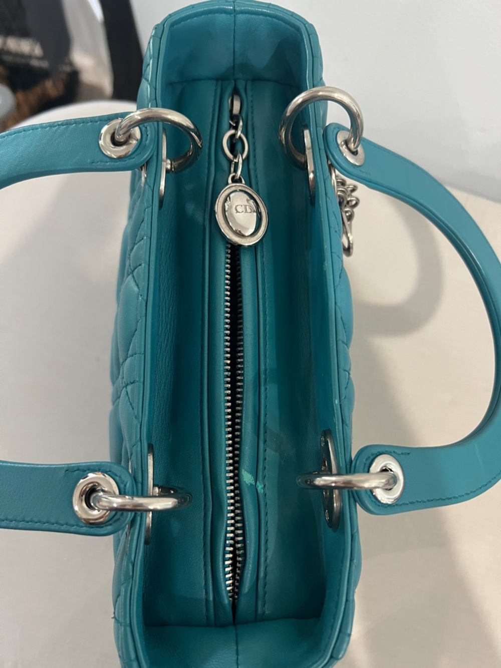 Dior Teal Cannage Quilted Lady Handbag with Silver Hardware - Picture 7 of 13